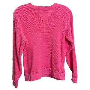 J.Crew Womens Hot Pink Waffle Knit Cotton Crewneck Sweatshirt Medium